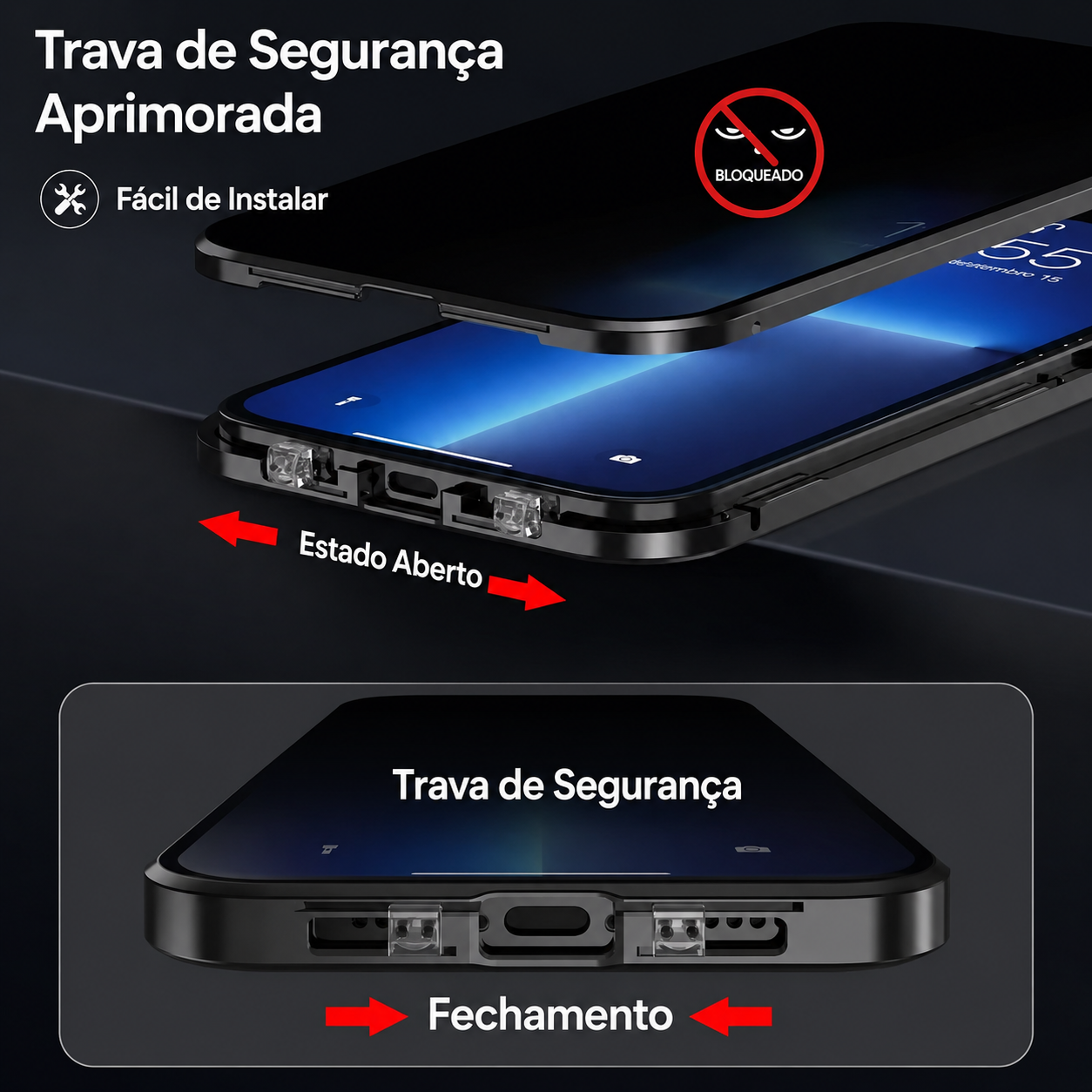 Diagrama de segurança e componentes estruturais integrados da capa ArmorGlass